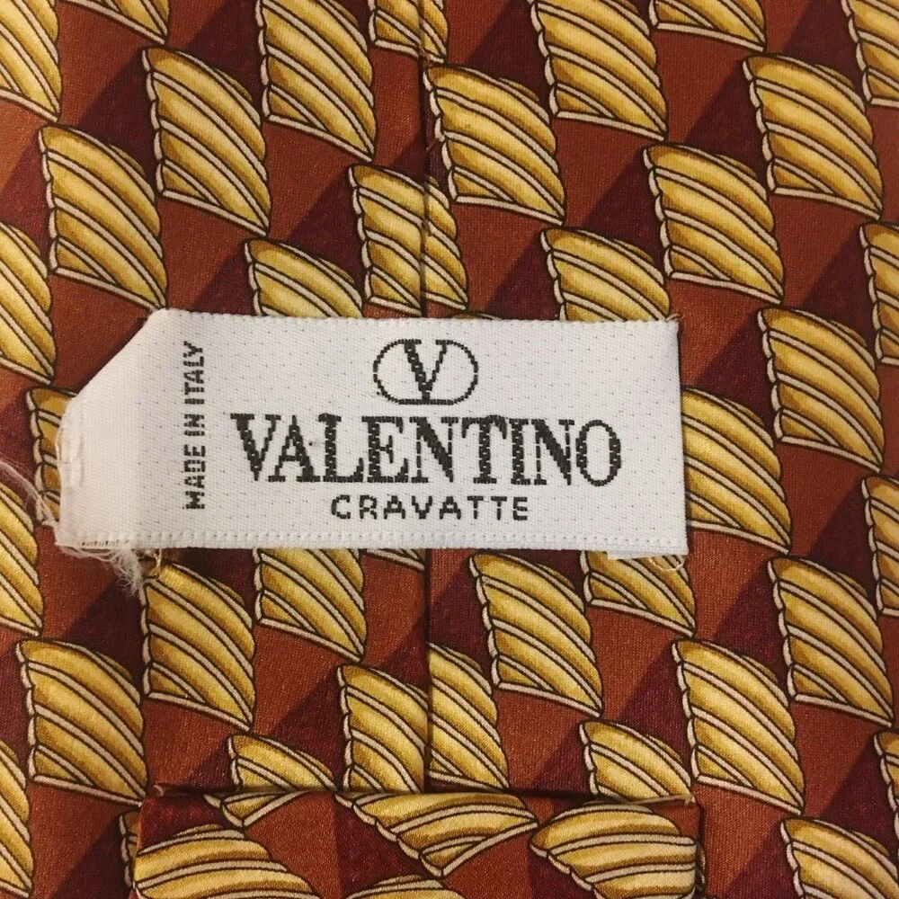 Valentino Cravatte Neck Tie 100% Silk Rust Brown Gold Handmade Geometric Pattern
